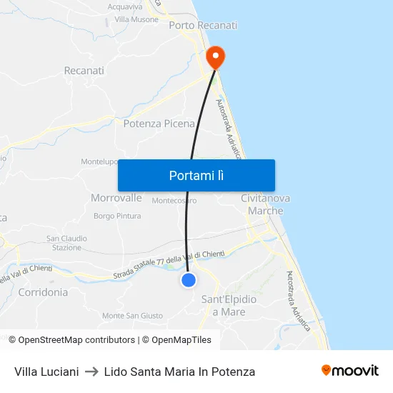 Villa Luciani to Lido Santa Maria In Potenza map