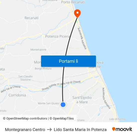 Montegranaro Centro to Lido Santa Maria In Potenza map