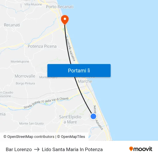 Bar Lorenzo to Lido Santa Maria In Potenza map