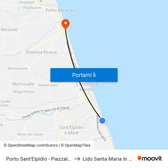 Porto Sant'Elpidio - Piazzale Virgilio to Lido Santa Maria In Potenza map