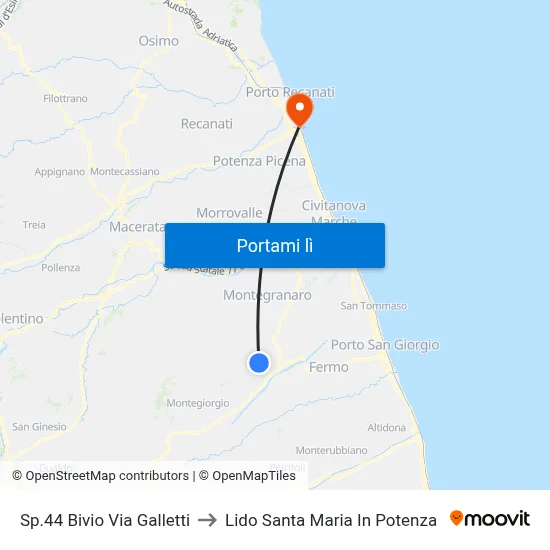 Sp.44 Bivio Via Galletti to Lido Santa Maria In Potenza map