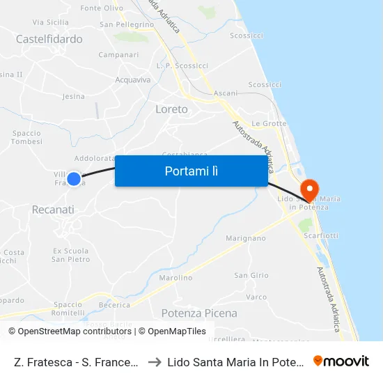 Z. Fratesca - S. Francesco to Lido Santa Maria In Potenza map