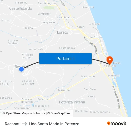 Recanati to Lido Santa Maria In Potenza map