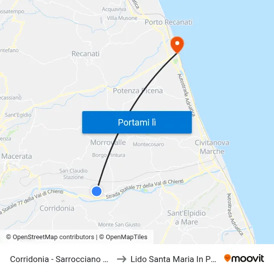 Corridonia - Sarrocciano Metano to Lido Santa Maria In Potenza map