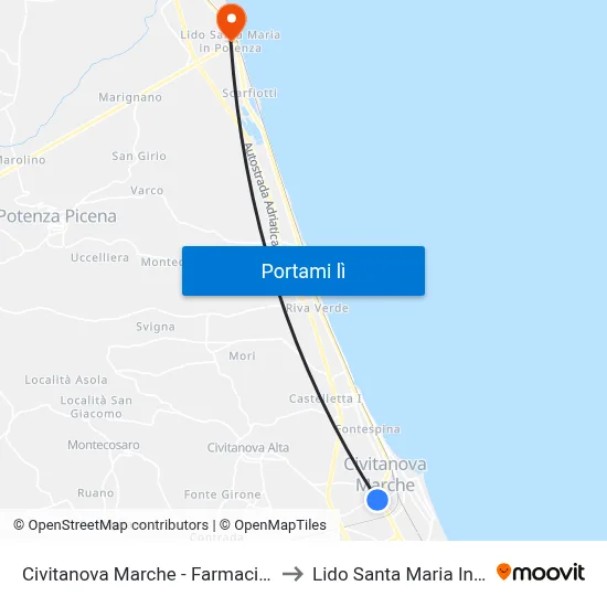 Civitanova Marche - Farmacia S. Marone to Lido Santa Maria In Potenza map