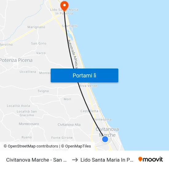 Civitanova Marche - San Marone to Lido Santa Maria In Potenza map