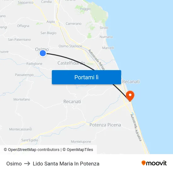 Osimo to Lido Santa Maria In Potenza map