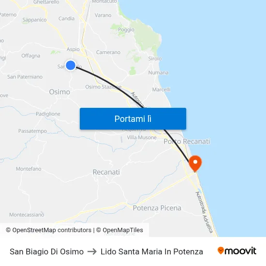 San Biagio Di Osimo to Lido Santa Maria In Potenza map
