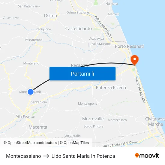 Montecassiano to Lido Santa Maria In Potenza map
