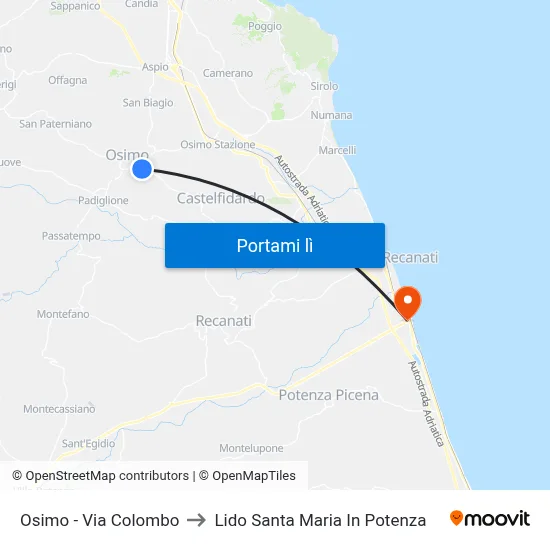 Osimo - Via Colombo to Lido Santa Maria In Potenza map
