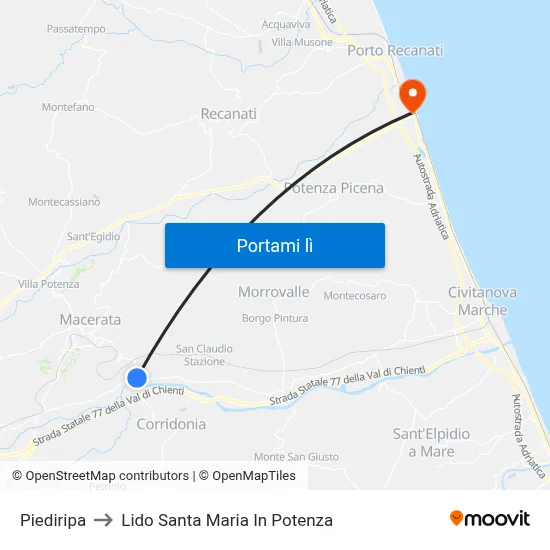 Piediripa to Lido Santa Maria In Potenza map