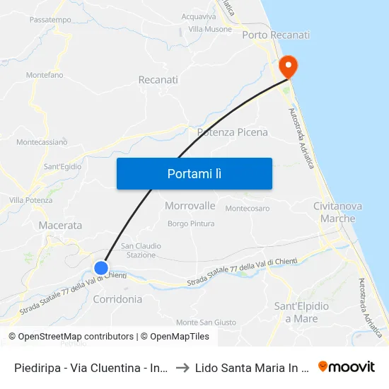 Piediripa - Via Cluentina - Incr. Anniba to Lido Santa Maria In Potenza map