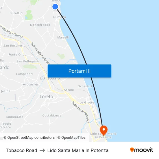 Tobacco Road to Lido Santa Maria In Potenza map