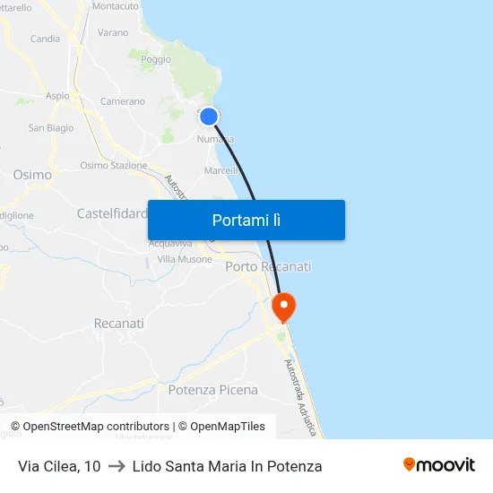 Via Cilea, 10 to Lido Santa Maria In Potenza map