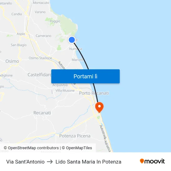 Via Sant'Antonio to Lido Santa Maria In Potenza map