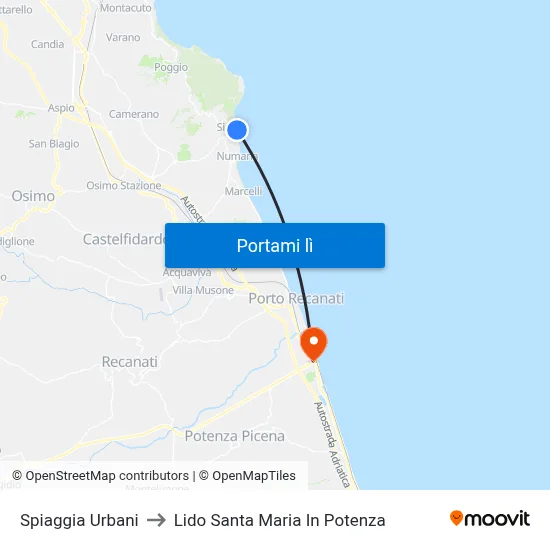 Spiaggia Urbani to Lido Santa Maria In Potenza map