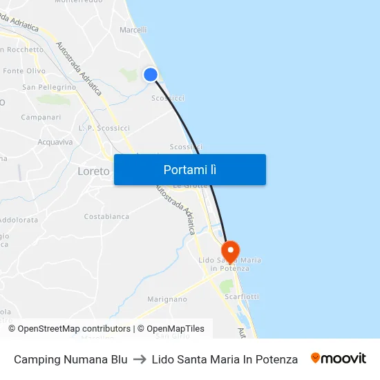 Camping Numana Blu to Lido Santa Maria In Potenza map