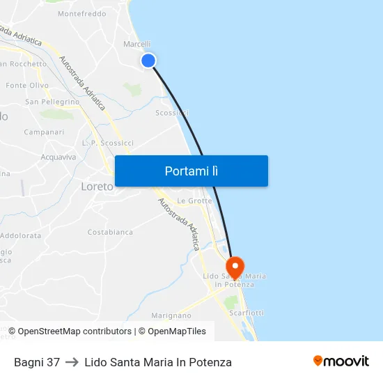Bagni 37 to Lido Santa Maria In Potenza map
