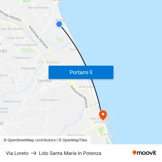 Via Loreto to Lido Santa Maria In Potenza map