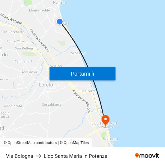 Via Bologna to Lido Santa Maria In Potenza map