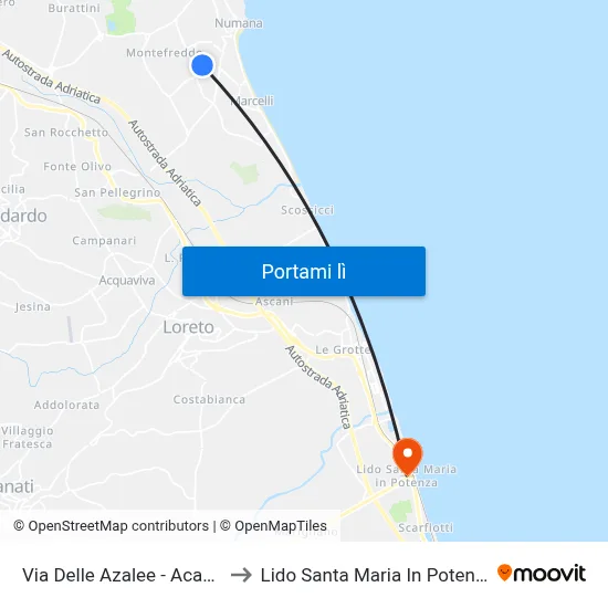 Via Delle Azalee - Acacie to Lido Santa Maria In Potenza map