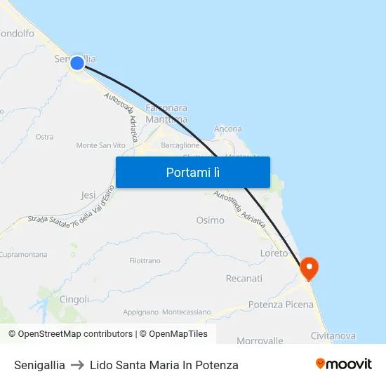 Senigallia to Lido Santa Maria In Potenza map