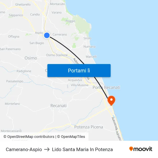 Camerano-Aspio to Lido Santa Maria In Potenza map