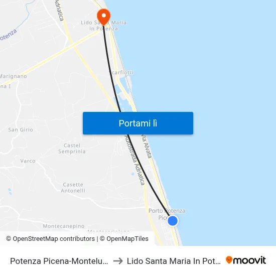 Potenza Picena-Montelupone to Lido Santa Maria In Potenza map
