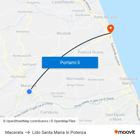 Macerata to Lido Santa Maria In Potenza map
