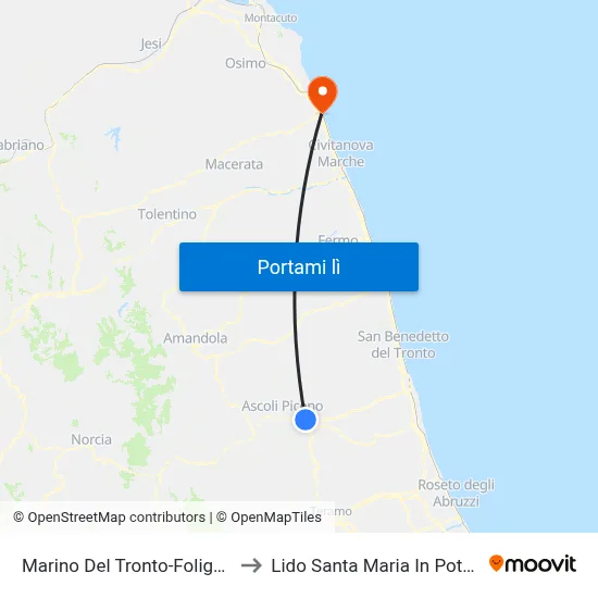 Marino Del Tronto-Folignano to Lido Santa Maria In Potenza map