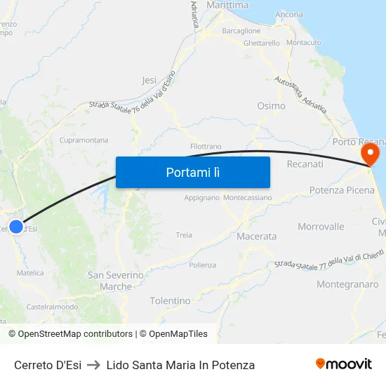 Cerreto D'Esi to Lido Santa Maria In Potenza map