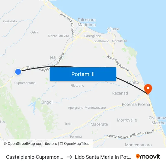 Castelplanio-Cupramontana to Lido Santa Maria In Potenza map