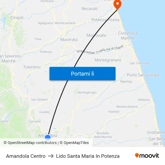 Amandola Centro to Lido Santa Maria In Potenza map