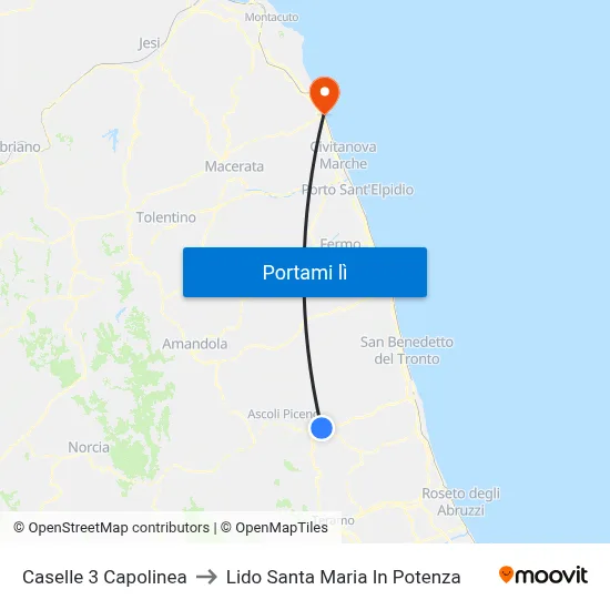 Caselle 3 Capolinea to Lido Santa Maria In Potenza map