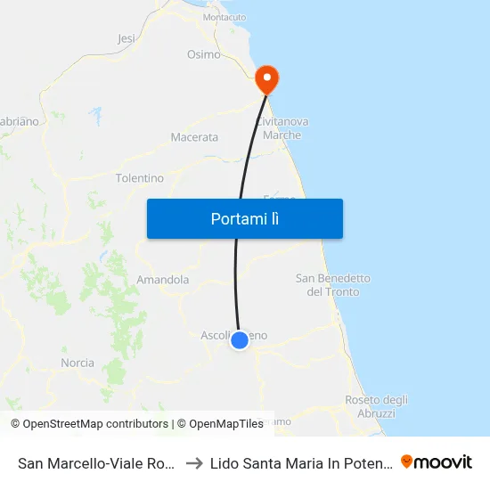 San Marcello-Viale Rozzi to Lido Santa Maria In Potenza map