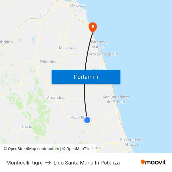 Monticelli Tigre to Lido Santa Maria In Potenza map