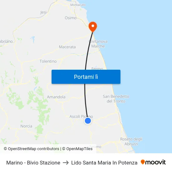 Marino - Bivio Stazione to Lido Santa Maria In Potenza map