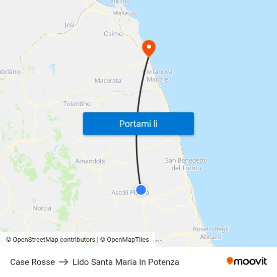 Case Rosse to Lido Santa Maria In Potenza map