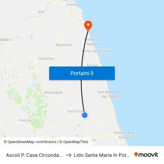 Ascoli P. Casa Circondariale to Lido Santa Maria In Potenza map