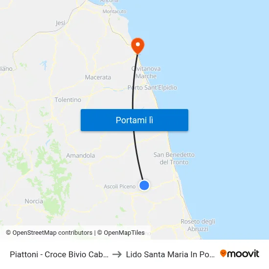 Piattoni - Croce Bivio Cabbiano to Lido Santa Maria In Potenza map