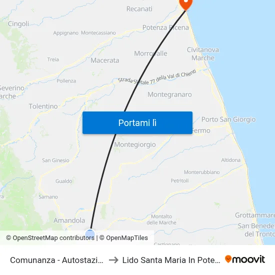 Comunanza - Autostazione to Lido Santa Maria In Potenza map