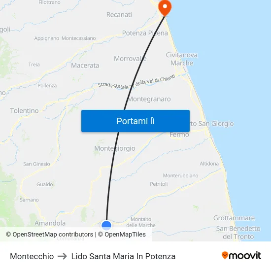 Montecchio to Lido Santa Maria In Potenza map