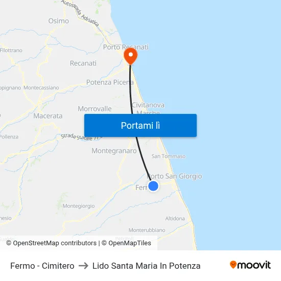 Fermo - Cimitero to Lido Santa Maria In Potenza map