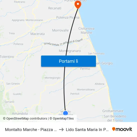 Montalto Marche - Piazza Sisto V to Lido Santa Maria In Potenza map