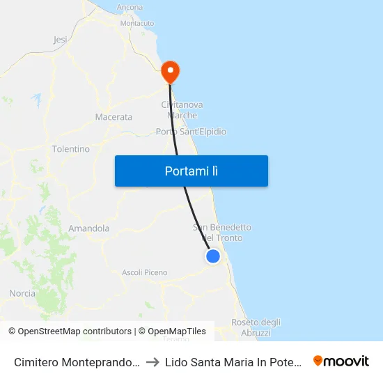 Cimitero Monteprandone to Lido Santa Maria In Potenza map