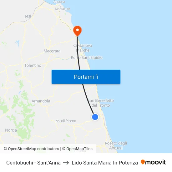 Centobuchi - Sant'Anna to Lido Santa Maria In Potenza map