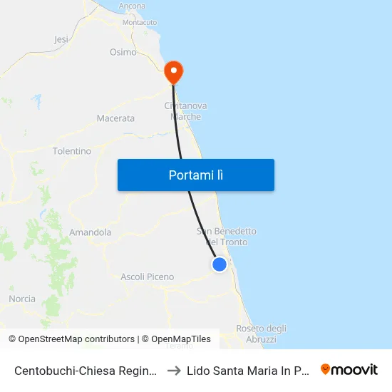 Centobuchi-Chiesa Regina Pacis to Lido Santa Maria In Potenza map