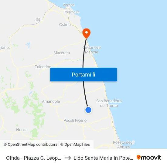 Offida - Piazza G. Leopardi to Lido Santa Maria In Potenza map