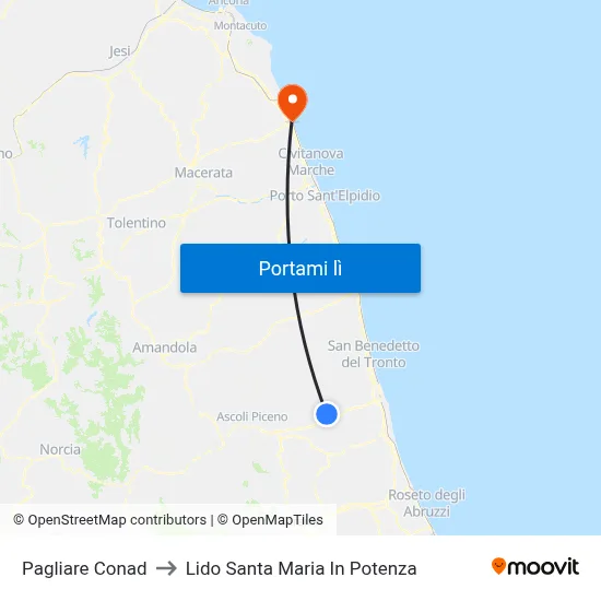 Pagliare Conad to Lido Santa Maria In Potenza map