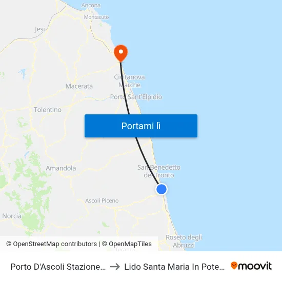 Porto D'Ascoli Stazione FS to Lido Santa Maria In Potenza map